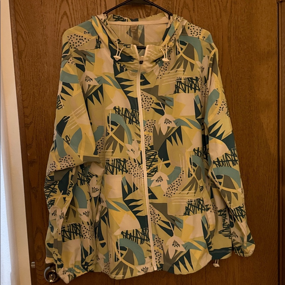 Dip Geometric Hooded Jacket in Blue and Cream